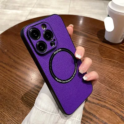 Produktbild von MagSafe Hülle für iPhone 15 Pro Handy Schutz Silikon Magnet Case Tasche Kunstleder - LILA