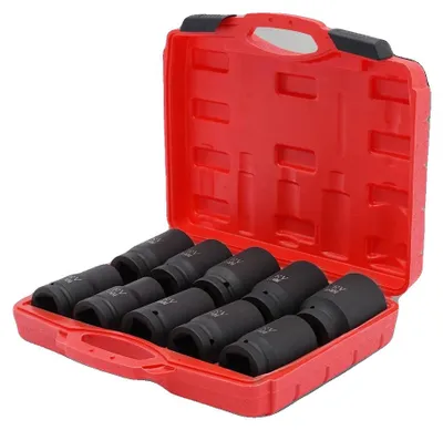 Obrázek produktu pro Sada nárazových klíčů, pohon 1 palec, šestihlavé šrouby, rozměry od 24 mm do 46 mm, 10 kusů, vysoce odolná ocel 45#
