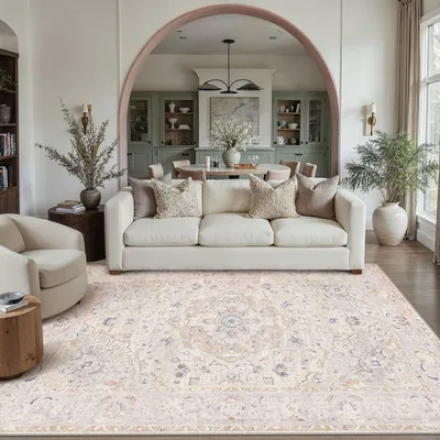 Vintage Beige Teppich 160x230 cm, Kurzflor, Antirutsch, Waschbar