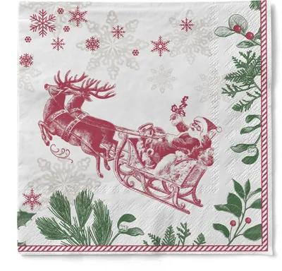 Produktbild von Tissue Serviette Tiemen, 40 x 40 cm, 3-lagig, 100 Stück - Mank - Weihnachtssserviette