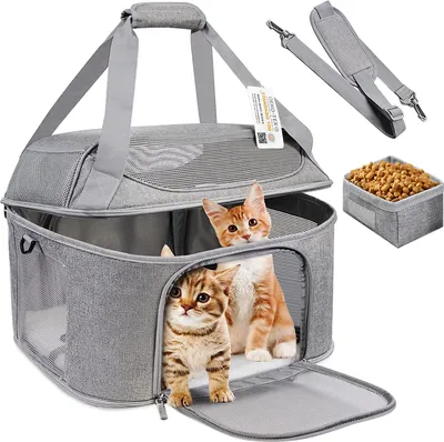 Produktbild von Große Katzentragetasche für 2 Katzen, weiche Seitentragetasche für Katzen und kleine Hunde bis 9 kg, zusammenklappbare Reisetragetasche für Hunde