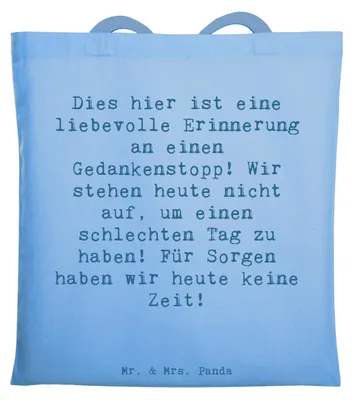 Produktbild von Mr. & Mrs. Panda Tote Bag Spruch Freude Erleben - Sky Blue - Geschenk, Jutebeutel, Glück, Gefühl, Motivation, Shopping Tasche, Zufriedenheit, Gedankenstopp, Gefühle