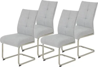Produktbild von Hela Tische, 4er Set Esszimmerstuhl Freischwinger INES, Bezug Webstoff Grau, XL Komfortsitz Federkorb, Metallgestell Edelstahloptik, 140kg belastbar