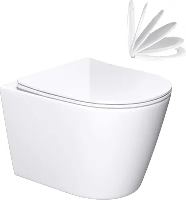 Image de doporro WC Suspendu Blanc Cuvette Céramique Toilette Abattant Silencieux avec Frein de Chute Aix108-K