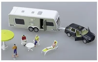 Productafbeelding van Siku speelgoedauto: auto met caravan; modelnummer 2542