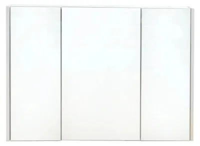 Image de Armoire de salle de bain - Fixation murale - 3 portes - Cadre en bois - Aspect marbre - Blanc
