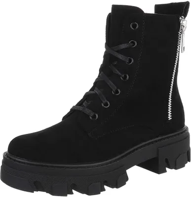 Produktbild von Ital-Design Damen Stiefeletten Plateaustiefeletten  Wildlederoptik Schnürstiefeletten 87118207 Schwarz Gr.  38