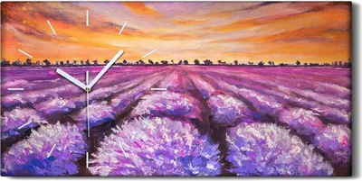 Produktbild von Wohnzimmer-Bild Leinwand Uhr Geräuschlos 60x30 Lavendelfeld Sonnenuntergang - weiße Hände