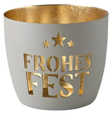 Image de Gift Company Photophore Madras Joyeuse fête M, porte-bougie à chauffe-plat, porte-bougie, fer, flanelle / or, H 8.5 cm, 1171704030