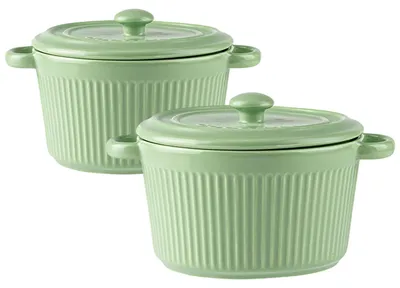 Image de 2 mini cocottes avec couvercle, 400 ml, plat rond de cuisson