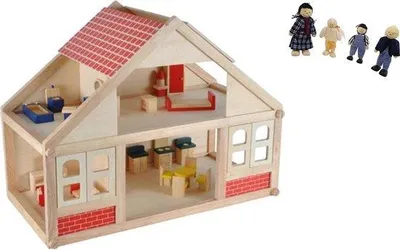Obrázek produktu pro Beeboo PW2289 Domeček pro panenky s 4 panenkami, 25 kusy nábytku a 10 figurkami