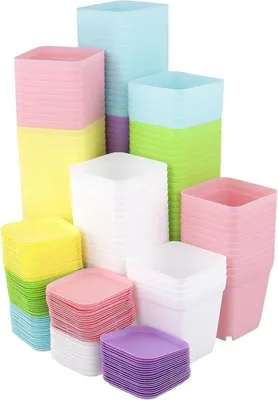 Zdjęcie produktu dla 120 sztuk kwadratowych doniczek do uprawy, kolorowych, z podstawką, o wymiarach 7 x 7 x 8 cm, małe doniczki na kwiaty i rośliny