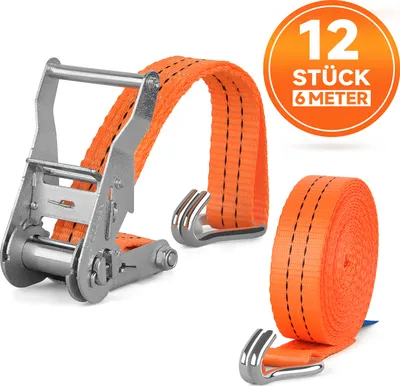 Produktbild von HOMELUX Spanngurte, 12 Stück - 6m x 3,5cm Spanngurte mit Ratsche Haken - LC 1000 daN Zurrgurt - - Ratschengurt Zurrgurte für Ladungssich