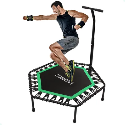 Produktbild von Zonovi Fitness Trampolin 250 Kilogramm - Mini-Trampolin - Kleines Trampolin - Sporttrampolin - Mit Gummibändern - Schwarz - Grün - 106 cm - 42 Zoll