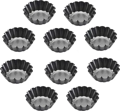 Produktbild von Cupcake Muffin Form 10 Stück Mini Tarteform Eierkuchenform Törtchenformen DIY verdickte Ei Torte Form Runde Mini geriffelte Torte Dosen Antihaft 2,6 Zoll