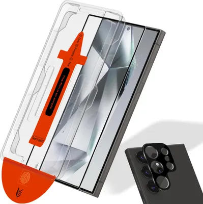 Obrázek produktu pro 1-Pack Samsung S24 Ultra Ochrana Displeje & 1-Pack Ochrana Objektivu - Tvrzené Sklo | [Automatická Instalace] - Bez Bublin