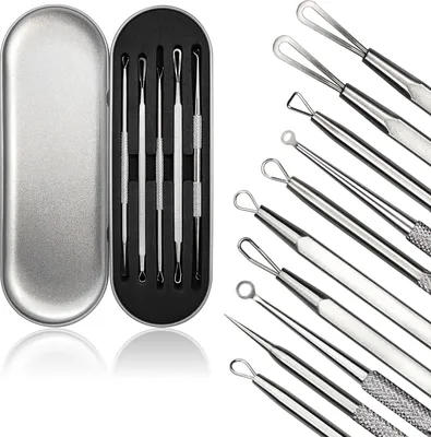 Produktbild von com-four® Mitesserentferner-Set – 5-teiliges Edelstahl-Werkzeug für die Gesichtsreinigung, Blackhead Remover aus Edelstahl – Komedonenquetscher, Mitesser & Pickel-Ausdrücker für klare Haut