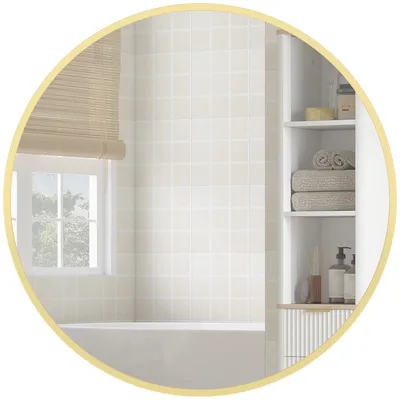 Produktbild von HOMCOM Wandspiegel, 61 x 61 cm Badspiegel mit Alurahmen für Bad, Gold