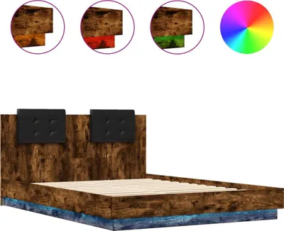 Obrázok produktu pre vidaXL Rám postele s čelom a LED osvetlením, údený dub 150x200 cm