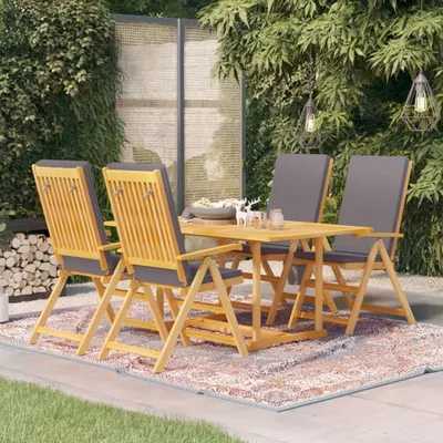 Produktbild von Maison Exclusive - 5-tlg. Garten-Essgruppe mit Grauen Kissen Massivholz Teak