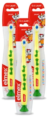 Productafbeelding van 3 x Elmex Kinder-Lernzahnborsel, zacht voor kinderen van 0-3 jaar - voordelingsverpakking - 3 stuks