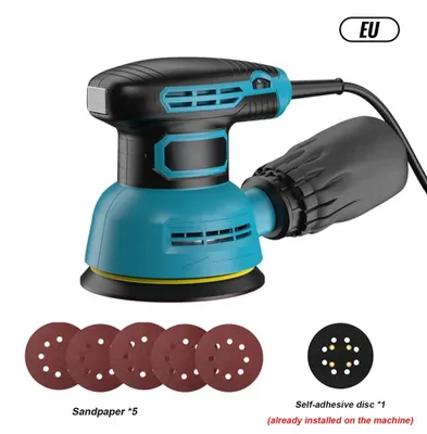 Produktbild von Exzenterschleifer 12,7 cm - Elektrischer Schwingschleifer & Polierer - Stufenlos regelbare Geschwindigkeit - 220V - EU-Stecker - Mit 5 Schleifpapieren, Schwamm, Wollpad - Standard