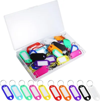 Image de 30 pièces Porte-clés inscriptibles en plastique 2.2 * 5cm Étiquettes colorées Maison Bureaux