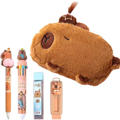 Produktbild von Capybara Federmäppchen Große Kapazität mit Kuscheltier und Stiften