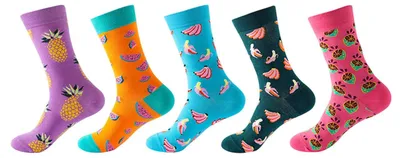 Image de ASKSA 5 paires de chaussettes de sport amusantes pour femmes et hommes 36-44 Coton Chaussettes colorées Courtes Décontractées Originales Drôles, Orange
