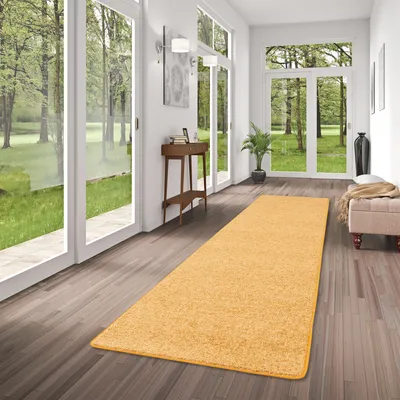 Produktbild von Hochflor Velours Läufer Teppich Mona Curry Gelb, Größe:80x320 cm