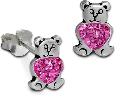 Produktbild von SilberDream rosa Ohrringe Knuddelbär Zirkonia 925 Silber Ohrstecker GSO607A