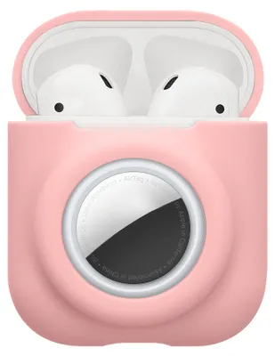 Obrázok produktu pre Ochranné puzdro kwmobile 2 v 1 pre Apple AirPods 1 a 2 – silikónové puzdro na slúchadlá kompatibilné s AirTagom – odolné puzdro s karabínou – staroružová