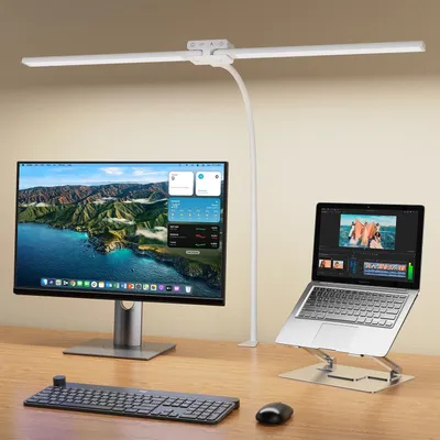 Obrázok produktu pre Stmívateľná LED stolná lampa, 24W, 80 cm, dvojitá hlavica, svietidlo s klipom, ochrana zraku