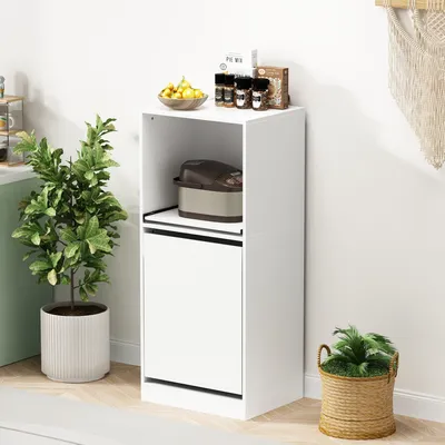 Produktbild von Küchenschrank mit Schiebetablett, weißer Küchenschrank mit verstellbarem Einlegeboden, Hochschrank mit Stauraum und Rückwandloch, MDF, 50x40x116 cm
