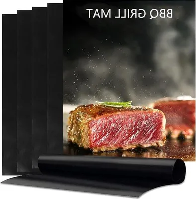 Image de Set de tapis de cuisson pour barbecue, 6 pièces, 40 x 33 cm, résistant à la chaleur, antiadhésif