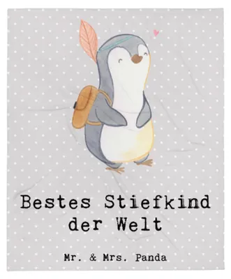 Produktbild von Mr. & Mrs. Panda Kuscheldecke Pinguin Bestes Stiefkind der Welt - Grau Pastell - Geschenk, Geburtstag, Sohn, Wohndecke, Plaid, Taufe, Geschenkidee, Tagesdecke, Geburt