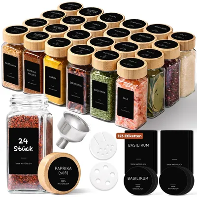 Immagine prodotto di Omgoods - Set di 24 barattoli di vetro per spezie, ideali per l'organizzazione della cucina