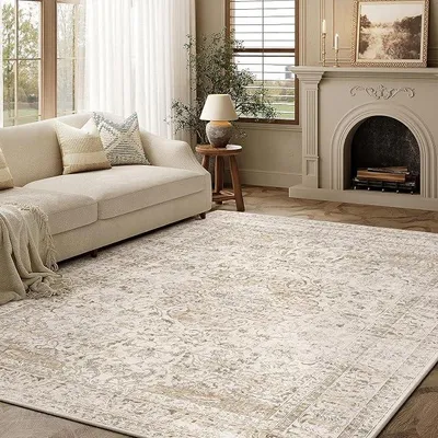 Imagen del producto de Alfombra vintage para sala de estar, 160x230 cm, color beige, lavable