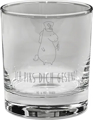 Produktbild von Mr. & Mrs. Panda Glas Einhorn Krankenschwester - Transparent - Geschenk, Krankenpflegerin, Tumbler, für Gin, Krankenpfleger, gravur, Ärztin, Krankenhaus