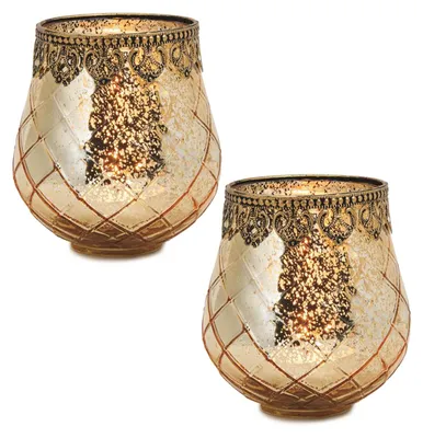 Produktbild von Vintage Kerzengläser Set Outdoor Windlicht Laternen gold 14 cm
