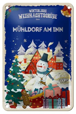 Produktbild von Blechschild Weihnachtsgrüße MÜHLDORF AM INN Geschenk Deko 12x18cm