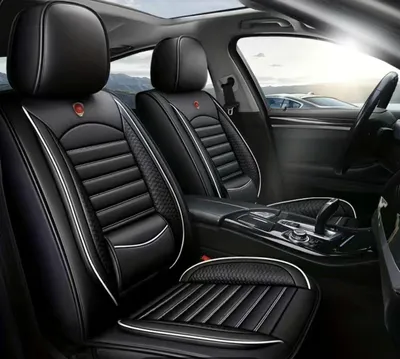 Produktbild von Autositzbezüge Universal Set, Aus Premium Leder + Einzigartigem Design 5-Sitzer Sitzbezüge (Schwarz Weiss/Standard )