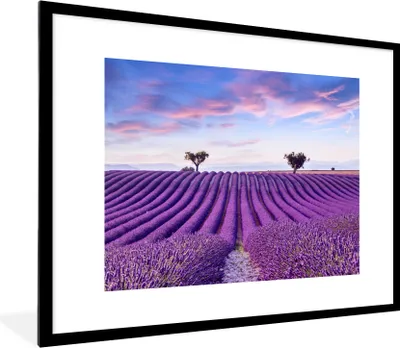 Produktbild von MuchoWow® Gerahmtes Poster Lavendel - Natur - Lila - Bäume - Blumen 80x60 cm - Poster mit Schwarzem Bilderrahmen Wandposter Rahmen Foto Bilder - Schlafzimmer-Dekorationen - Fotoposter