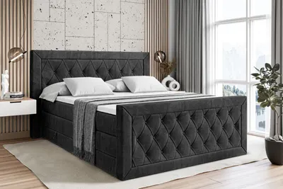 Produktbild von ALTDECOR Boxspringbett mit Matratze und Lattenrost, Topper, Fußteil, Polsterbett mit Bettkasten, Bett mit Stauraum H3- und H4- Matratze,Springboxbett - NOEL-Z KING - 140x200 - Schwarz Samt
