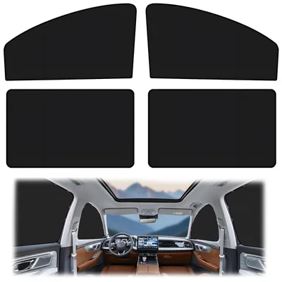 Image de Protection solaire magnétique pour voiture, lot de 4, couleur noire, occultation des vitres latérales, protection UV, protection contre la chaleur