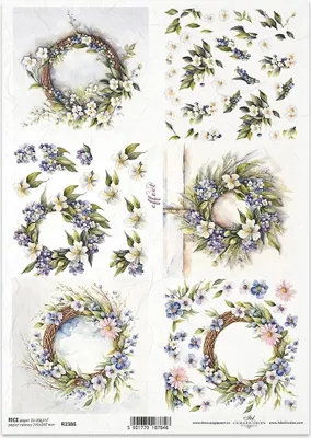 Produktbild von ITD Reispapier Decoupage Bastelpapier Serviettentechnik-R2386 Girlanden, violette Blumen