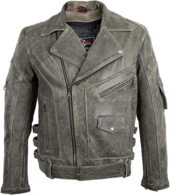 Produktbild von Herren Motorrad Lederjacke Oldschool Rockerjacke Bikerjacke Chopper Jacke (S,Grau)