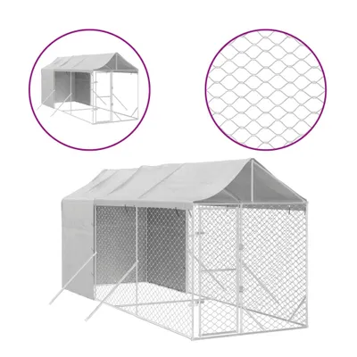 Produktbild von Outdoor-Hundezwinger mit Dach Silbern 2x6x2,5m Verzinkter Stahl