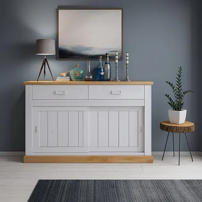 Image de Lupara - Buffet, 138x50x95h cm Blanc, 2 Tiroirs
