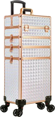 Image de Malette de maquillage 5 en 1, grand organisateur avec roulettes, verrouillable, blanche, pour techniciennes en onglerie